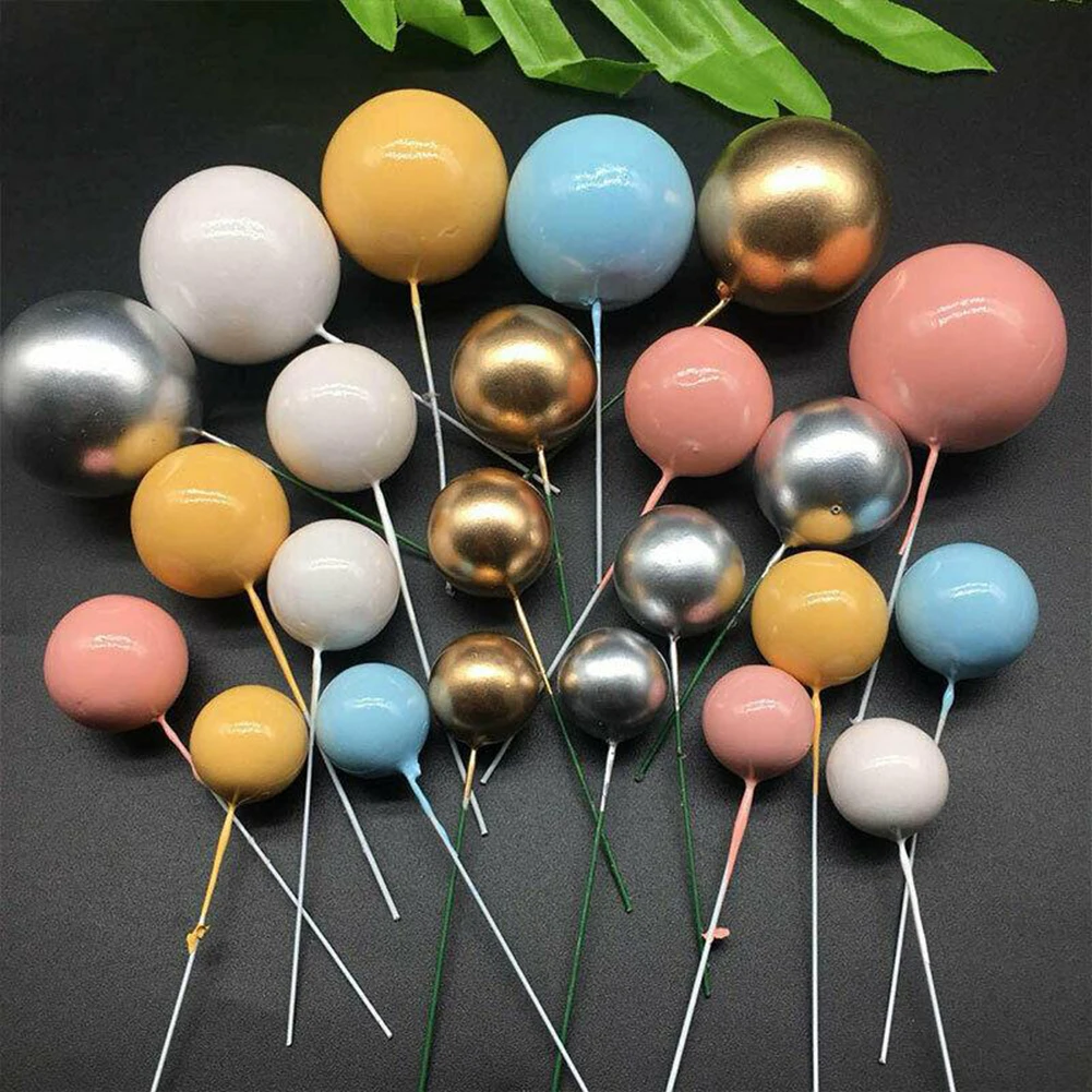 

20pcs Golden Ball Cake Topper Birthday Party Cupcake Topper Baby Shower Wedding Bride Dessert Decoration Christmas Party Suppli