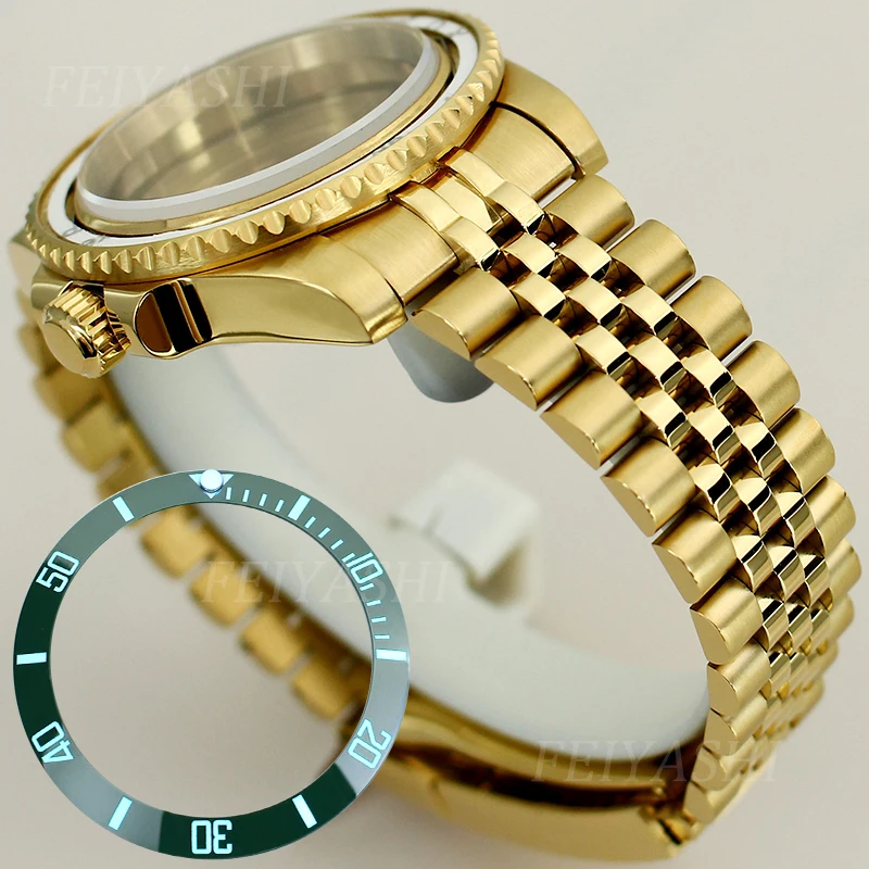 Золотой корпус часов SUB 40 мм юбилейный браслет C3 светящийся безель для Seiko NH34 NH35