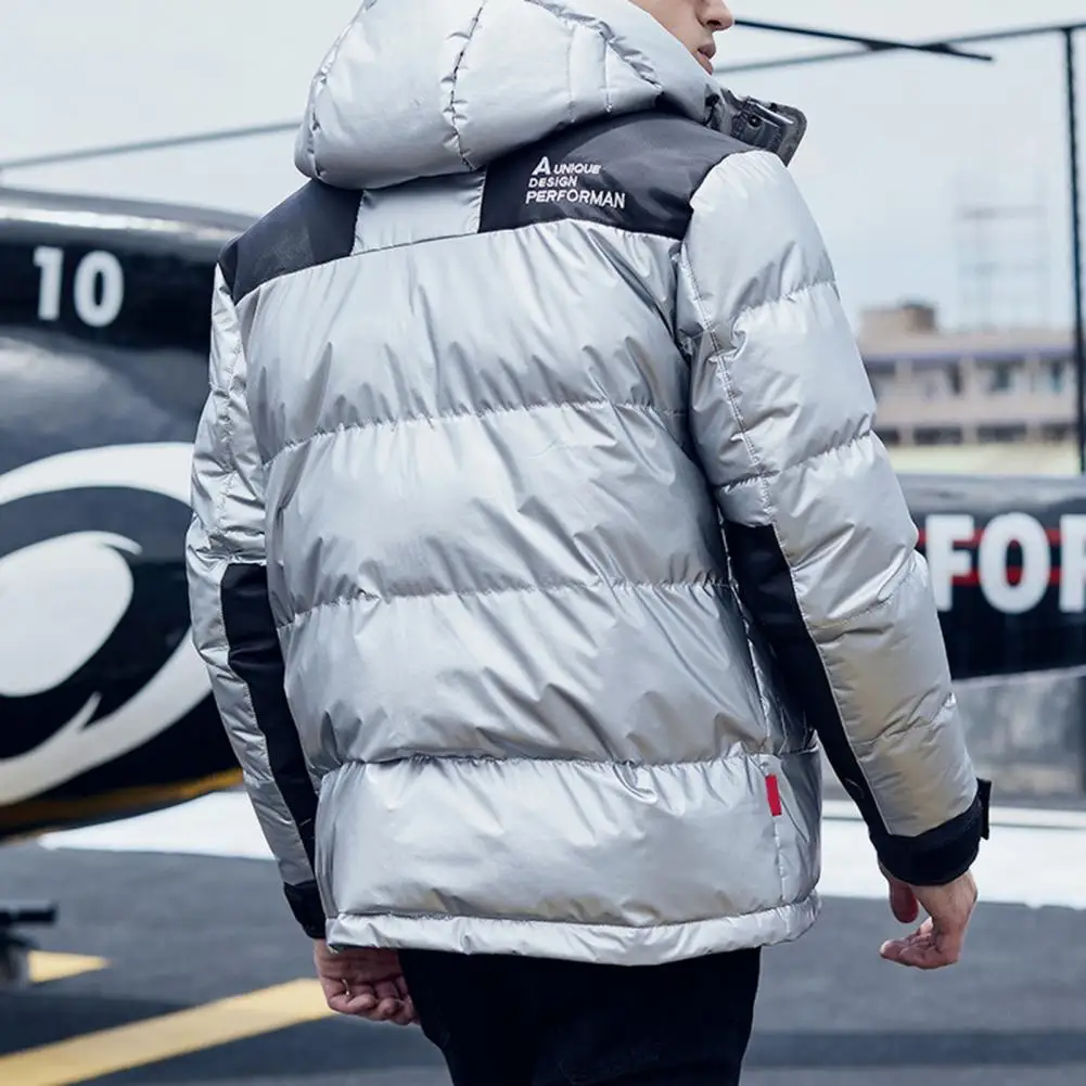 Men Overcoat Patchwork Winter Coldproof Pockets Hood Windbreaker   Men Coat  for Outdoor