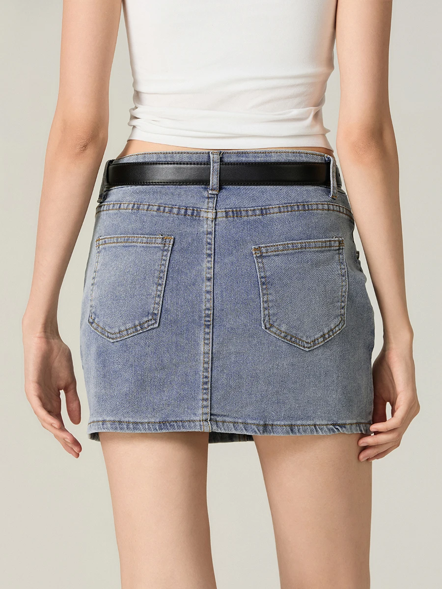 Women Denim Skirts Solid Color Bodycon Jeans Summer Casual Mini Streetwear