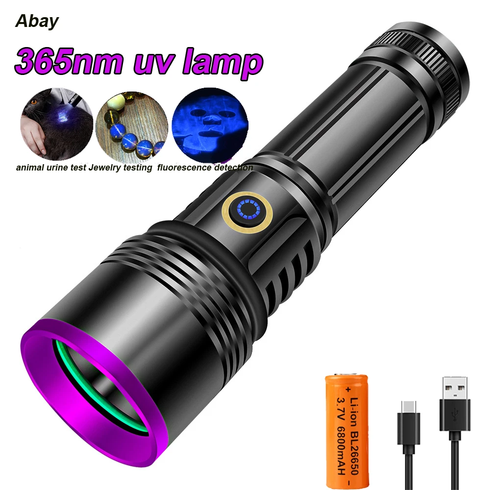 

100W Powerful UV Led Flashlight 365nm Ultra Violets Ultraviolet Lanterna Invisible Torch for Pet Stains Hunting Marker Checker