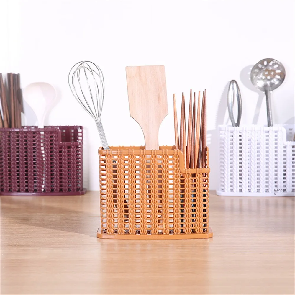 

Kitchenware Tray Spoon Fork Chopstick Holder Plastic Rattan Kitchen Chopsticks Cage Knife Stand Drain Rack For Kitchen Organizer