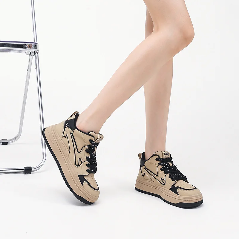 Autuspin 4.5cm Platform Skateboard Shoes Women Winter Autumn Retro Genuine Leather Casual Vulcanized Sneakers Woman Size 35-40