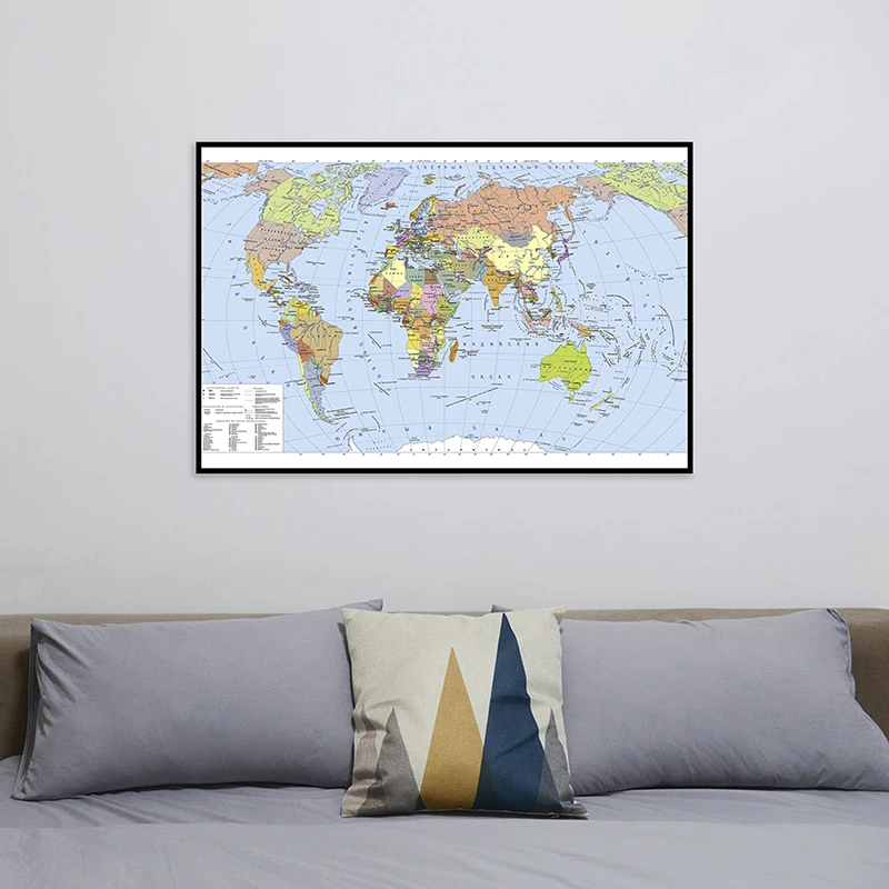 

84*59cm Political Map of The World In Russian with Details Canvas Painting Wall Art Poster Classroom Home Decor School Supplies