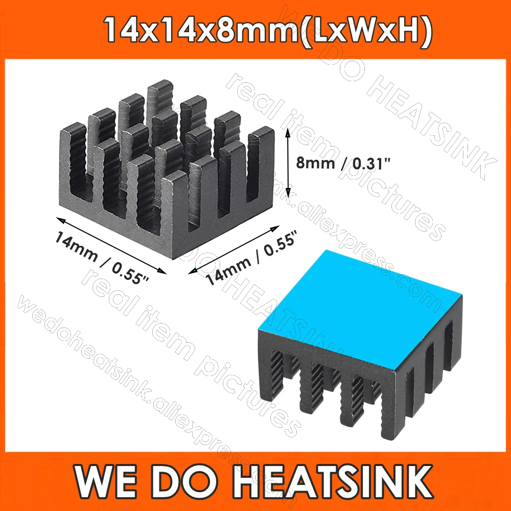 

14x14x8mm Black Aluminum Heatsink Cooling Fin for Cooling MOSFET VRam Regulators VRM Stepper Driver With Thermal Tapes Pad