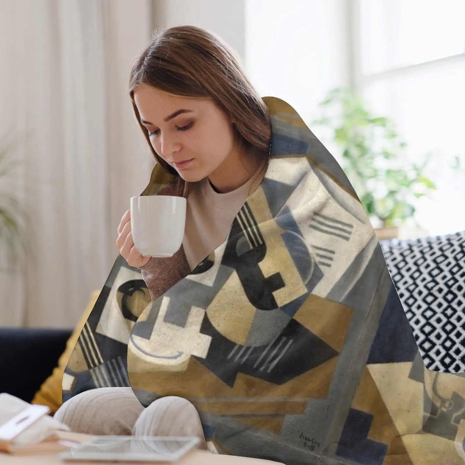 Juan Gris Чаша для гитары и фруктов на столе - Одеяло Большое одеяло декоративного