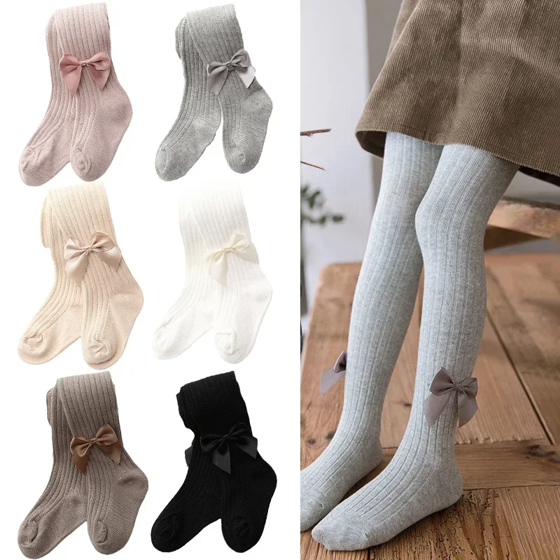 

Cute Bowknot Tights for Girls Knitted Cotton Autumn Winter Girls Tights Children High Waist Pantyhose 0-8T Baby Toddler Tights