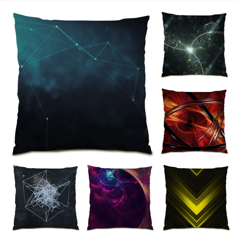 

Modern Cushion Cover 45x45 Abstract Geometry Black Series Velvet Living Room Decoration Polyester Linen Pillowcases Home E0635