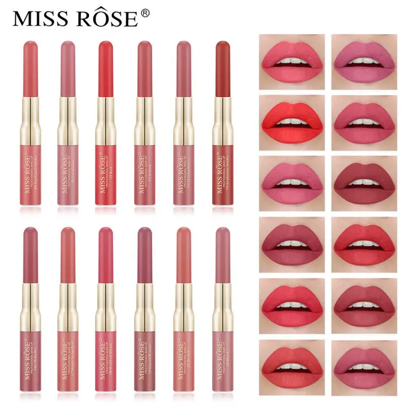 

MISS ROSE Double Headed Lip Liner + Lip Gloss 2 In 1 Lipstick Matte Lips Makeup Cosmetics Maquillage 12 Colors TSLM1