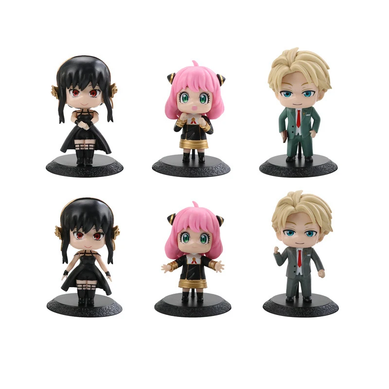 

2022 New 6Pack PVC Anya Spy X Family Loid Yor Forger Chibi Anua Anime Figures with Base Dolls Car Toys Model Toys