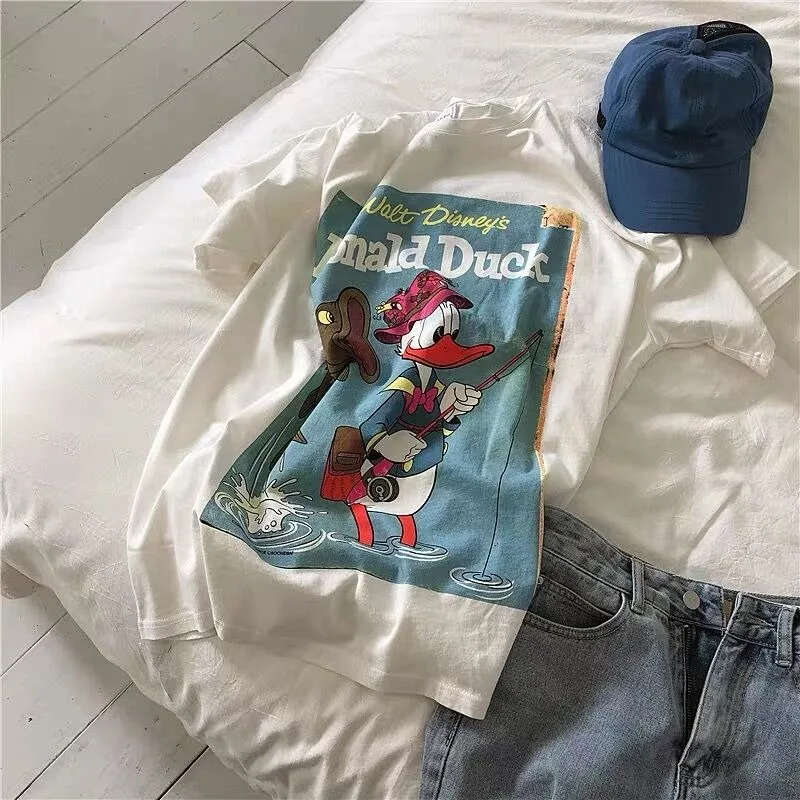 

Disney Anime Donald Duck Graphic T Shirts Woman Summer 2022 Short Sleeve Loose Women's T-shirt Cotton Casual Anime Tshirt Lady
