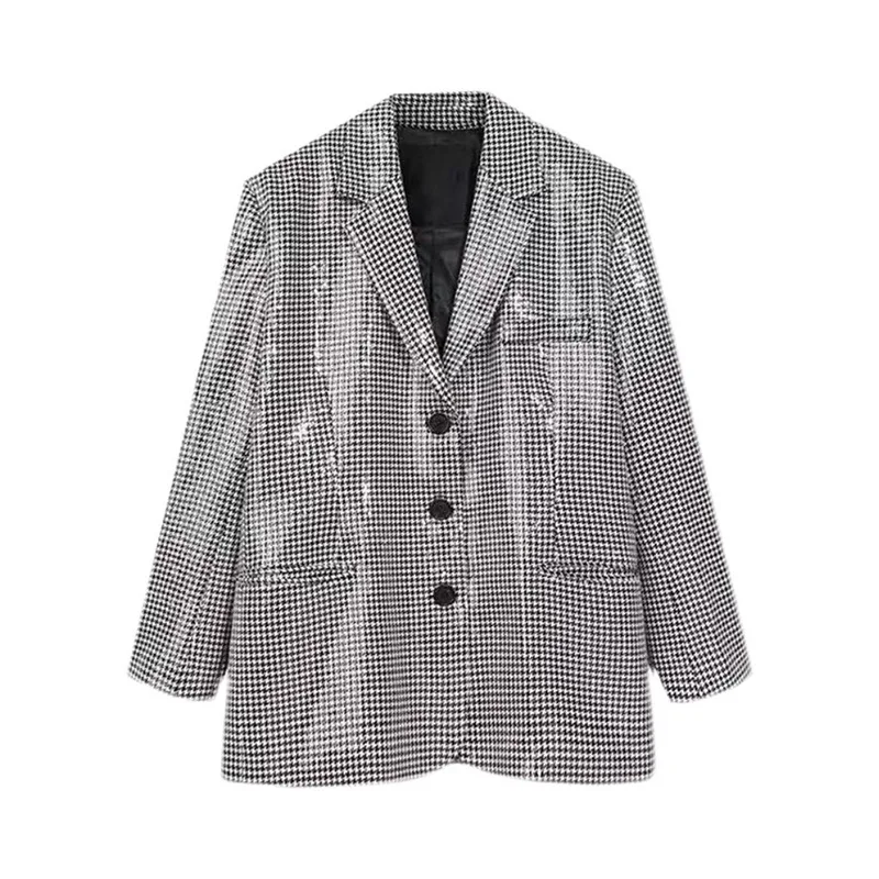 2022 New Design Sequin Suit Coat Women's Runway Party Elegant Luxury Loose Thousand Bird Grid Jacket Blazers High Quality |