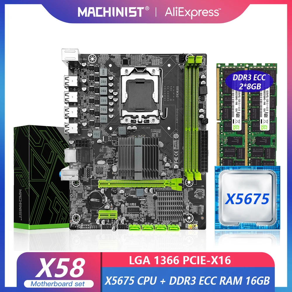 

MACHINIST X58 Motherboard Set With Xeon X5675 CPU Processor LGA1366 16G(2*8G) DDR3 ECC RAM Memory M-ATX PCIE-X16 X58V310S3