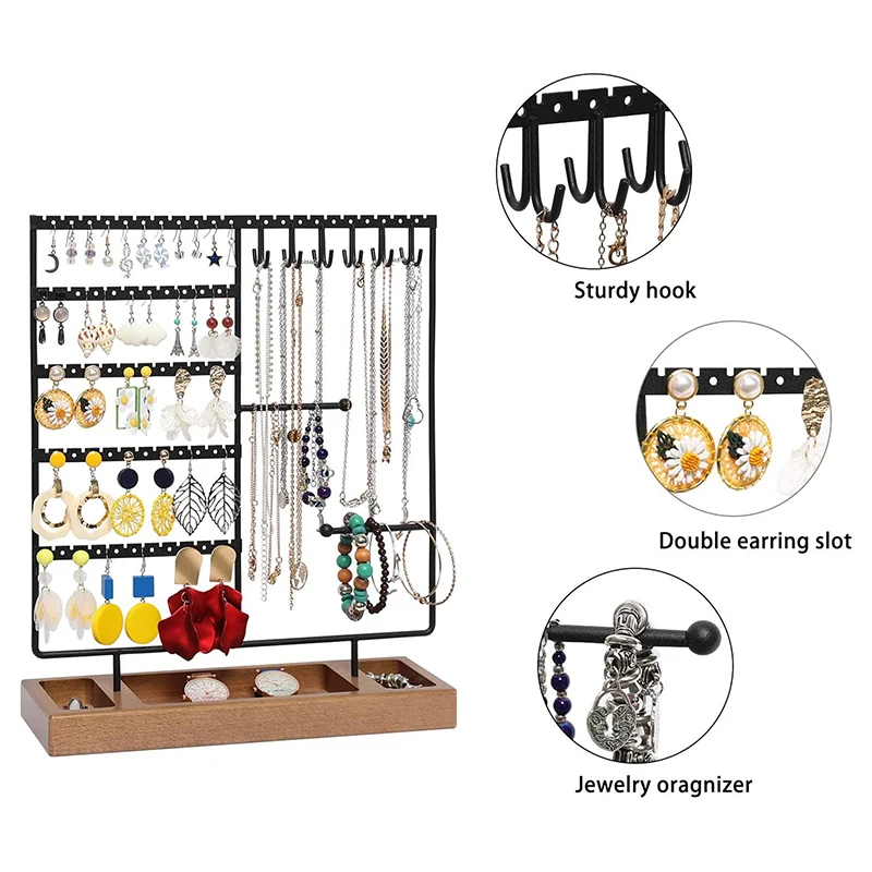 

144 Holes Stand Jewelry Display Organizer Earrings Pendants Bracelets Jewelry Holder With Wooden Base Earrings Storage Rack