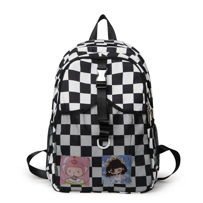 

Middle School Backpack for Girls Teen Plaid College Student High School Bag Nylon Bookbag Women Casual Campus Korean Bagpack