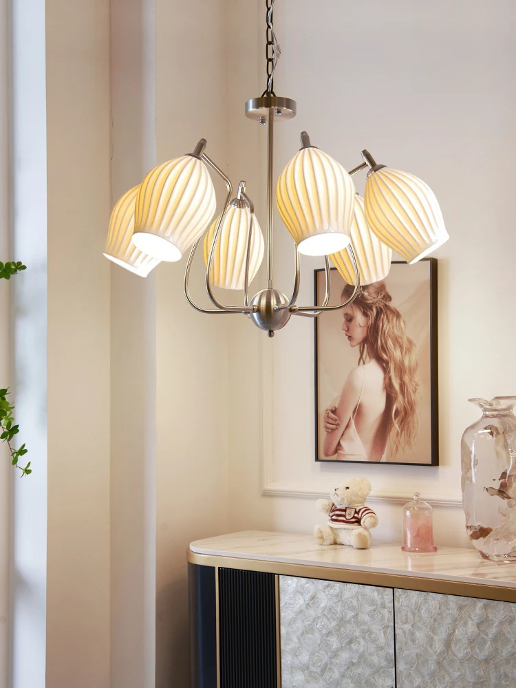 

Modern Flower Bone Porcelain Chandelier for Living Dining Room Bedroom Home Decor LED E14 Ceramic Lamps Nordic Multi-head Lights
