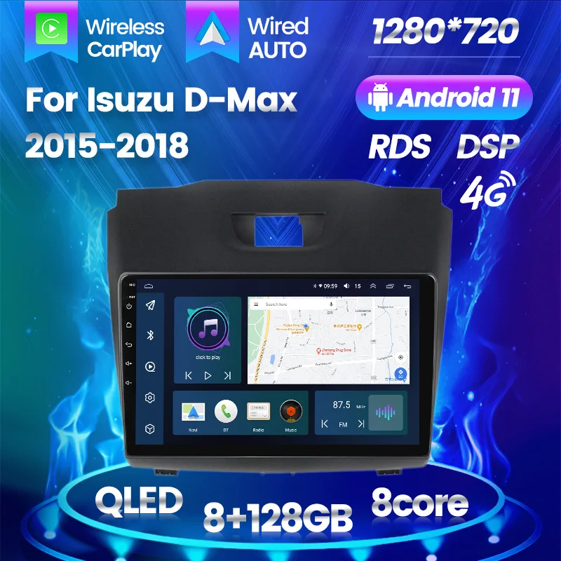 

Android Auto Беспроводной Carplay BT автомагнитола 2din Стерео 8G+128G Для Isuzu D-MAX 2015-2018 GPS Навигация Мультимедийный Плеер QLED Экран