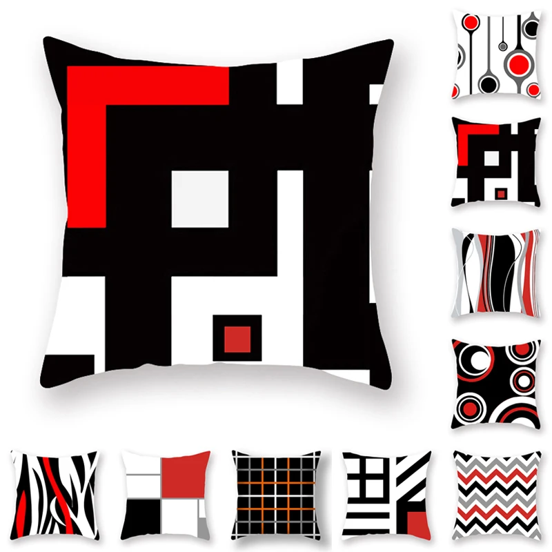 

Red Geometric Cushion Cover Plaid Striped Sofa Cushions Polyester Pillowcover 45X45 Pillowcase Geometry Decorative Home Decor