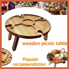 Деревянный уличный складной стол для пикника со стеклянным держателем, Круглый складной стол, стойка для бокалов для вина, складной стол для сада, вечеринки