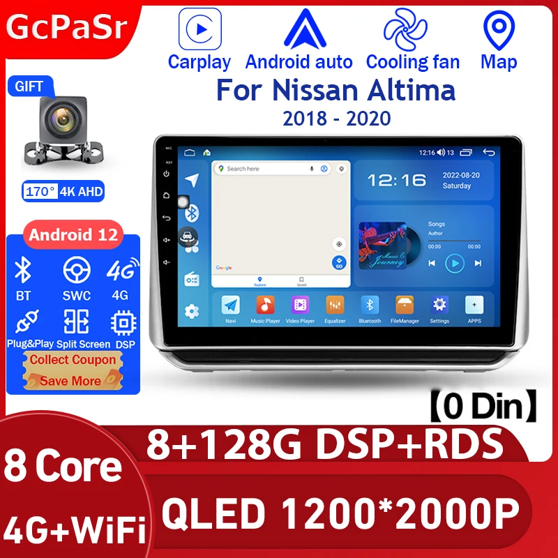 

Автомагнитола Andorid, мультимедийный плеер для Nissan Altima L34 2018-2020, Android Auto Carplay 360, камера, Wi-Fi, BT, DSP навигация, GPS