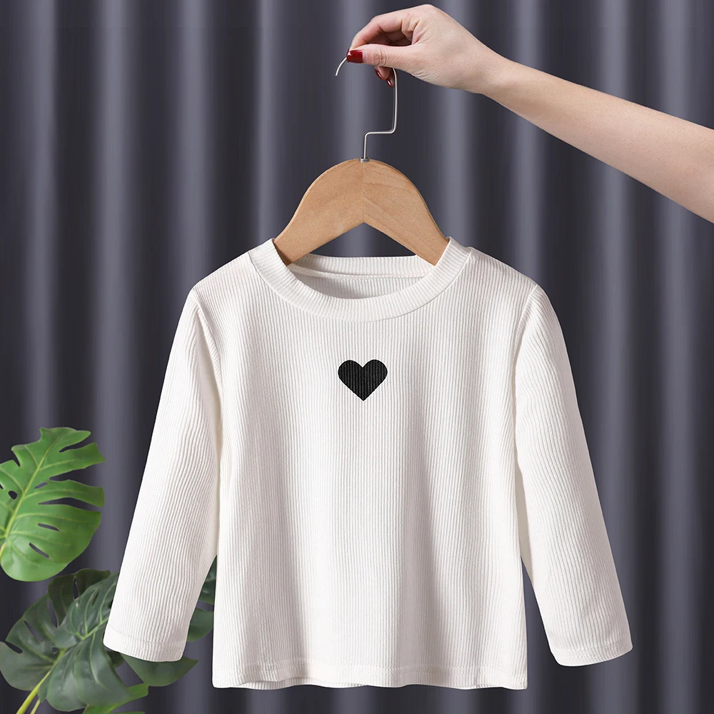 

Children Clothing Girls Kids Toddler Baby T Shirt Sweet Heart Cotton Long Sleeve T-shirt Kid Tops 1-8 Years White Shirt Autumn