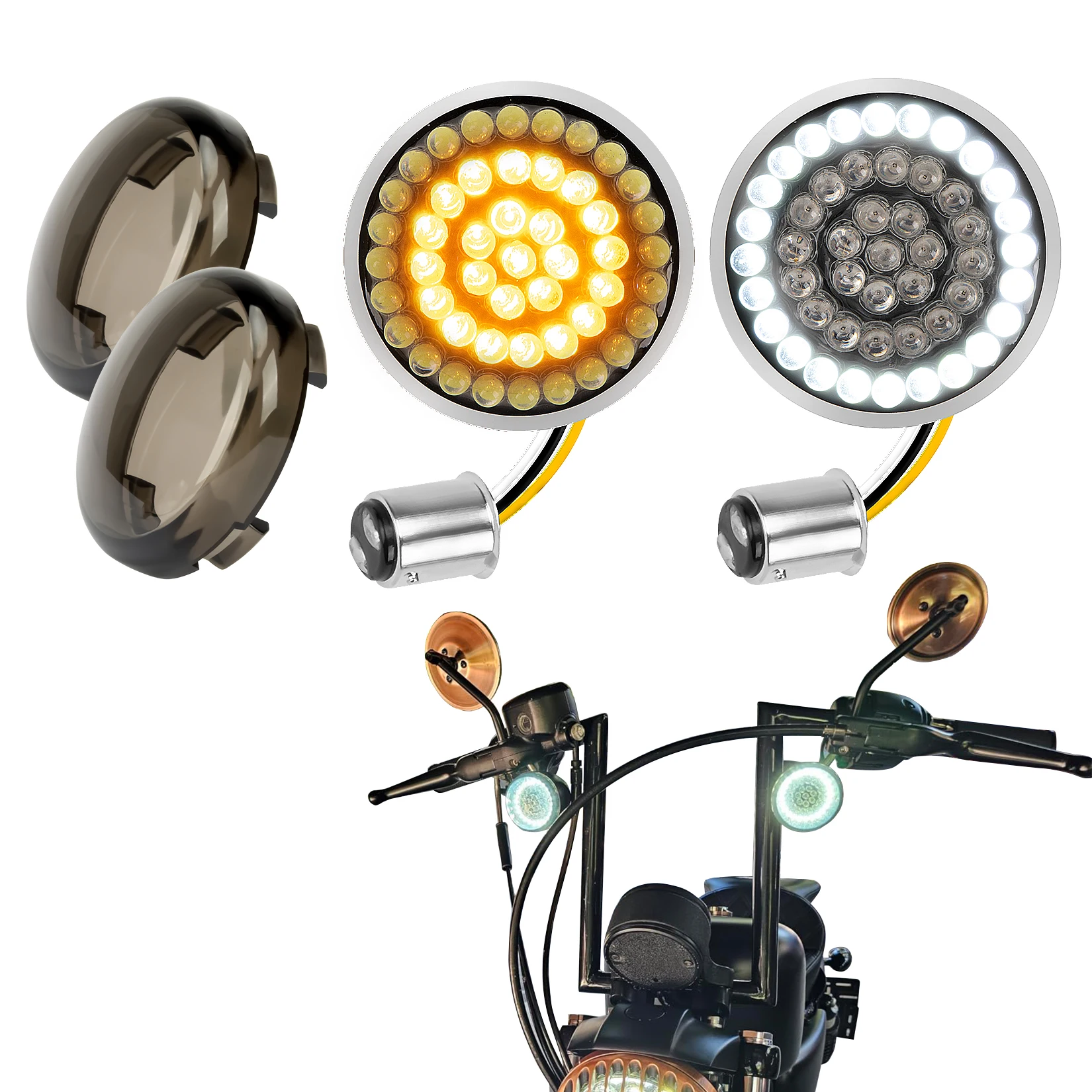 Фото Мотоциклетные передние поворотники Bullet 48 LED 1157 для Softail, Dyna, Touring, Sportster, Street Glide, Road Glide 1997-2024 №1