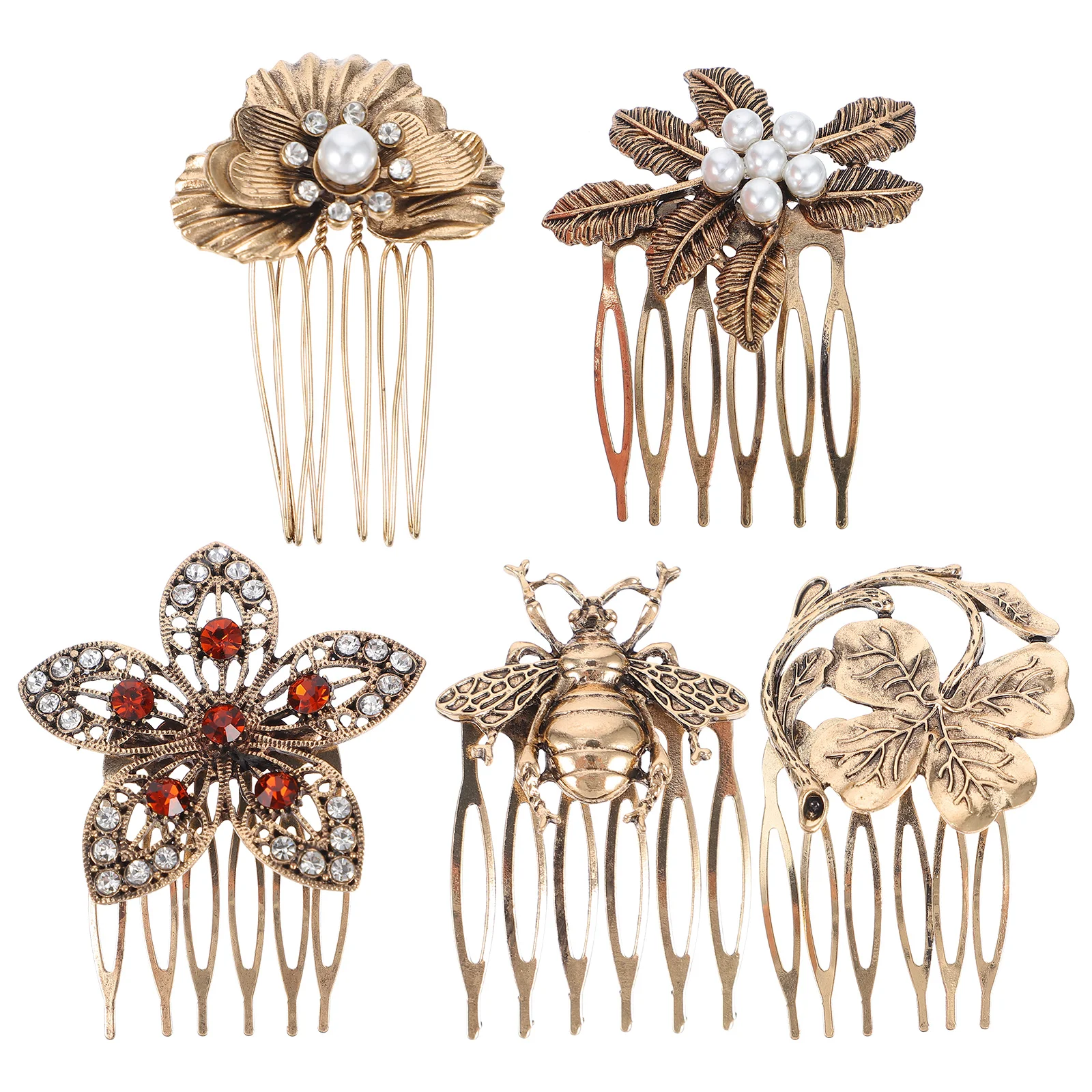 

5 Pcs Retro Diamonds Hair Comb Vintage Accessories Side Hairpin Pearl Chic Decor Clip Alloy Fixing Clips Bride