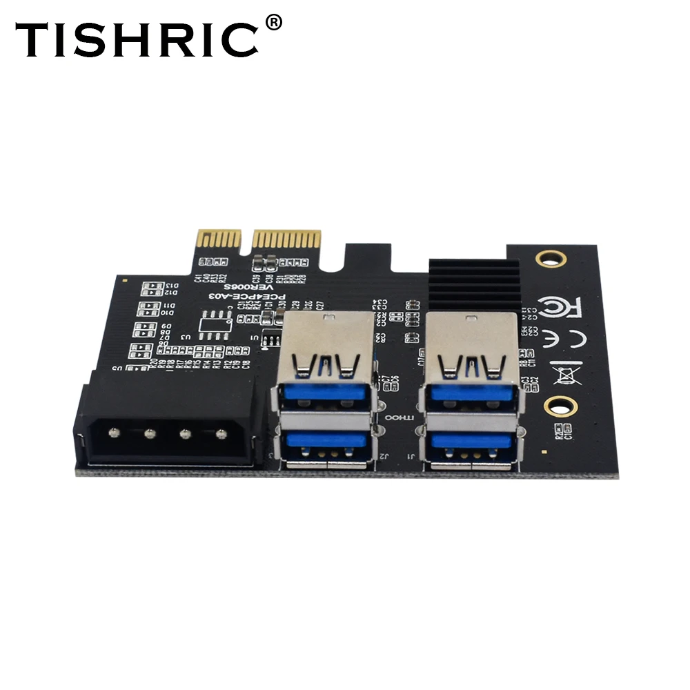 Адаптер мультипликатора TISHRIC PCI Express Райзер с 1 на 4/7 PCI-E PCIE USB 3 0 Hub 1X X16 адаптер