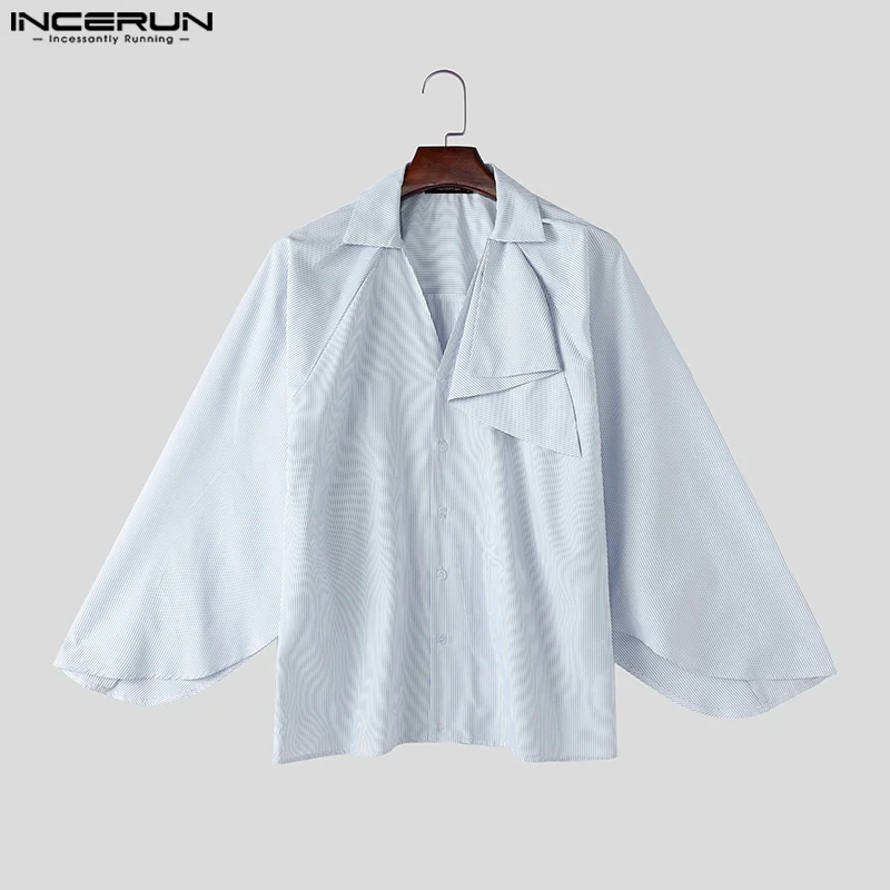 Мужские повседневные топы в полоску с вышивкой INCERUN расклешенные рубашки