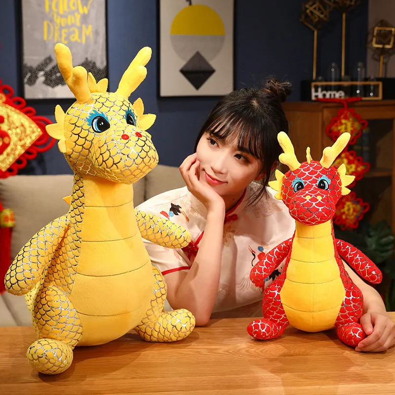 

Lovely New Cartoon Zodiac Mascot Dragon Plush Toys Stuffed Animal Cute Lucky Dragon Plushie Doll New Year Decor for Kids Gifts