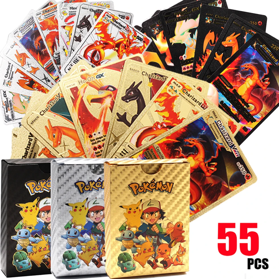 

Карты Pokemon, металлический цвет, золотой, Vmax GX, энергетическая карта, Charizard Pikachu, редкая коллекция, Боевая тренировочная карта, детские игрушки,...