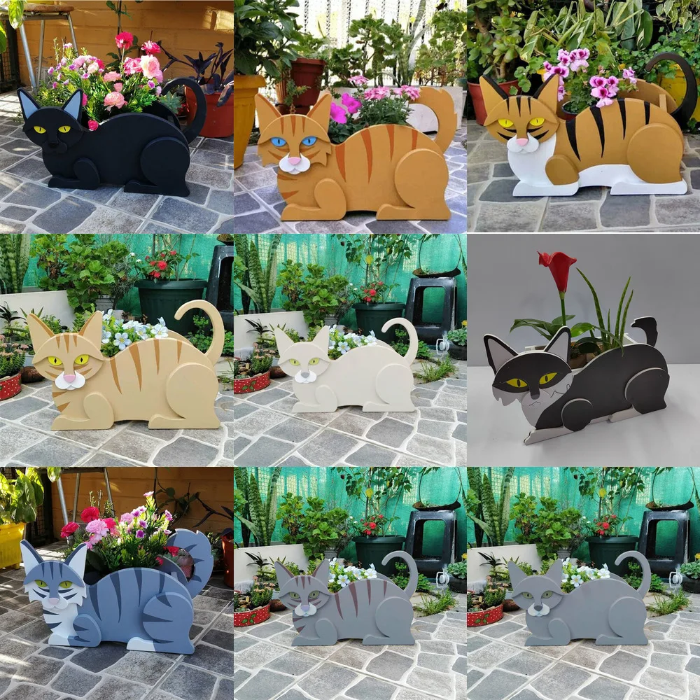 

Garden Flower Pot Cat Maceteros Grandes Para Plantas De Exterior Wooden Floor Planter DIY Standing Flower Bed Home Decoration