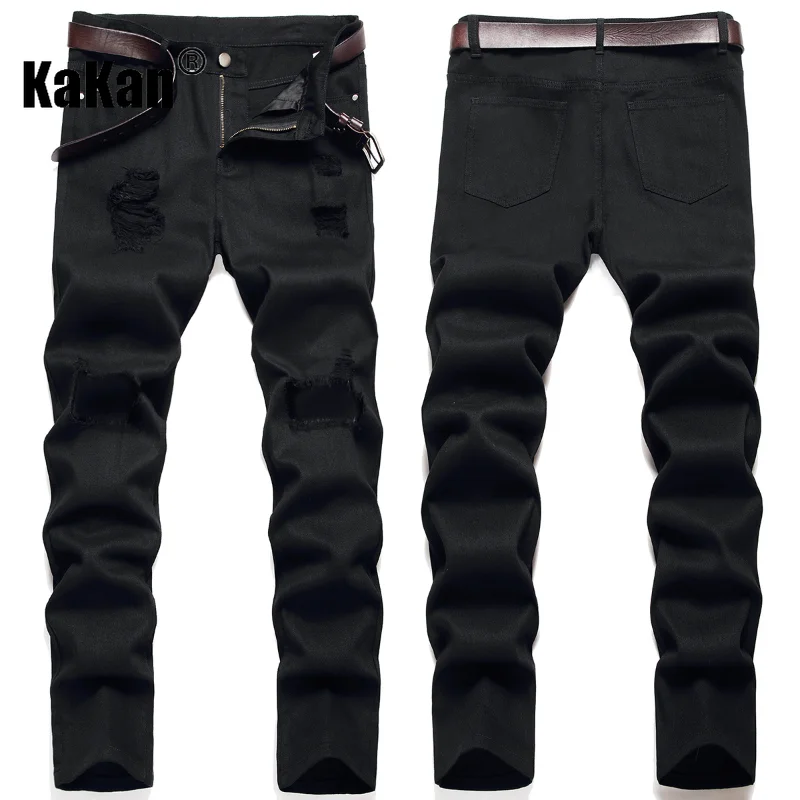 Kakan - European and American New Distressed Casual Jeans for Men, Pure Black Men's Jeans K021-20170