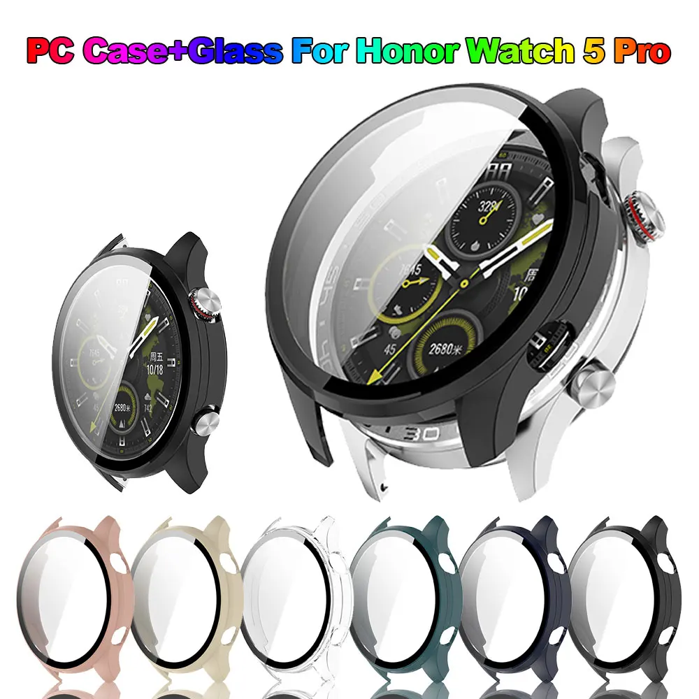 Фото Чехол для ПК + защитное стекло для Honor Watch5 Pro, защитная пленка для экрана с рамкой из стеклянной пленки для Honor Watch 5 Pro, чехлы для часов №2