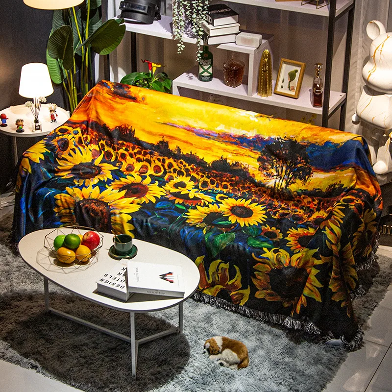 

Sunflower sofa blankets cover Dirty dustproof sofa towel digital printing Country House Waterproof bed cover retro tablecloth