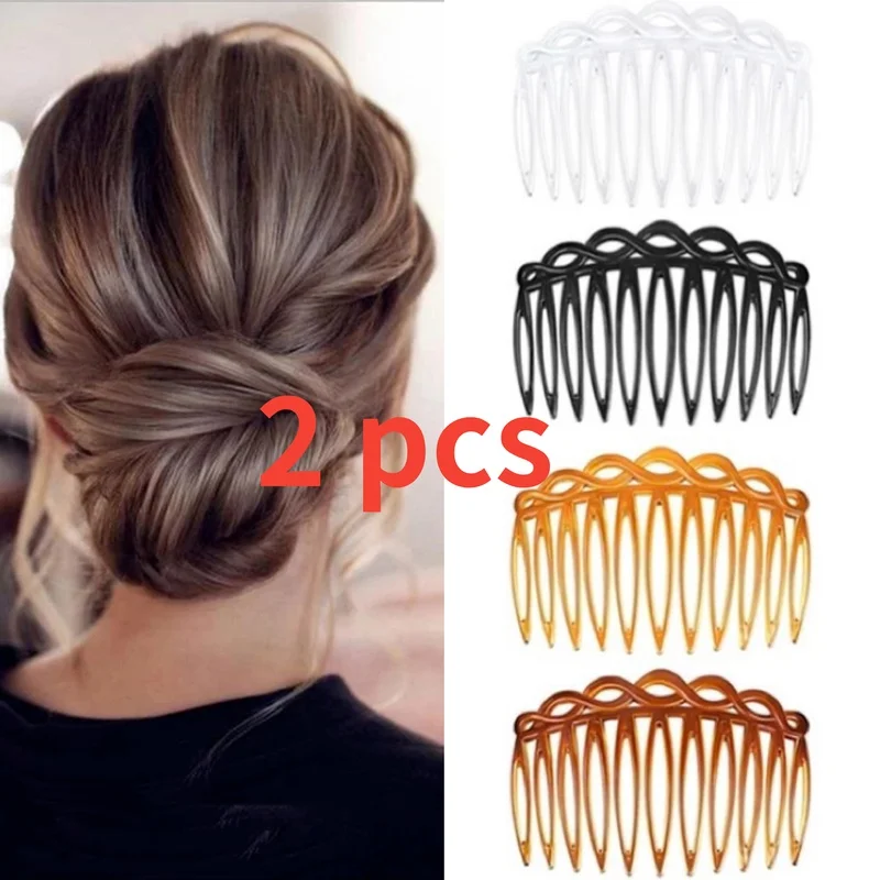 2PCS Hair Side Combs French Hair Comb Straight Teeth Hair Clip Comb Twist Hair Comb Bridal Wedding Veil Comb Hair Accessories