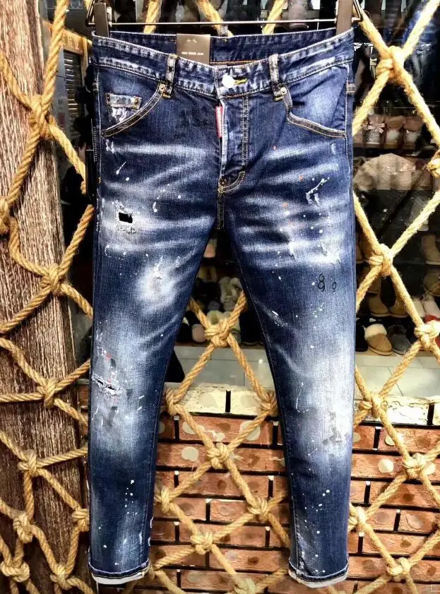 

Dsquared2 Women's/Men's Hole Graffiti Scratched Ripped Fashion Pencil Pants Jeans 9602#