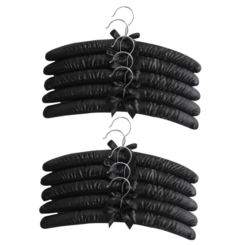 

15 Inch Large Satin Padded Hangers,Silk Hangers For Wedding Dress Clothes,Coats,Suits,Blouse (Black,10 Pack)