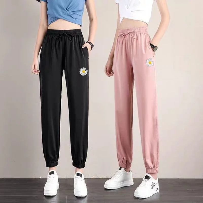 

Ice Silk Pants Women's Summer High Waist Drape Thin Sports Leisure Loose Beam Feet Radish Harlan Cool Anti-mosquito Bloomers