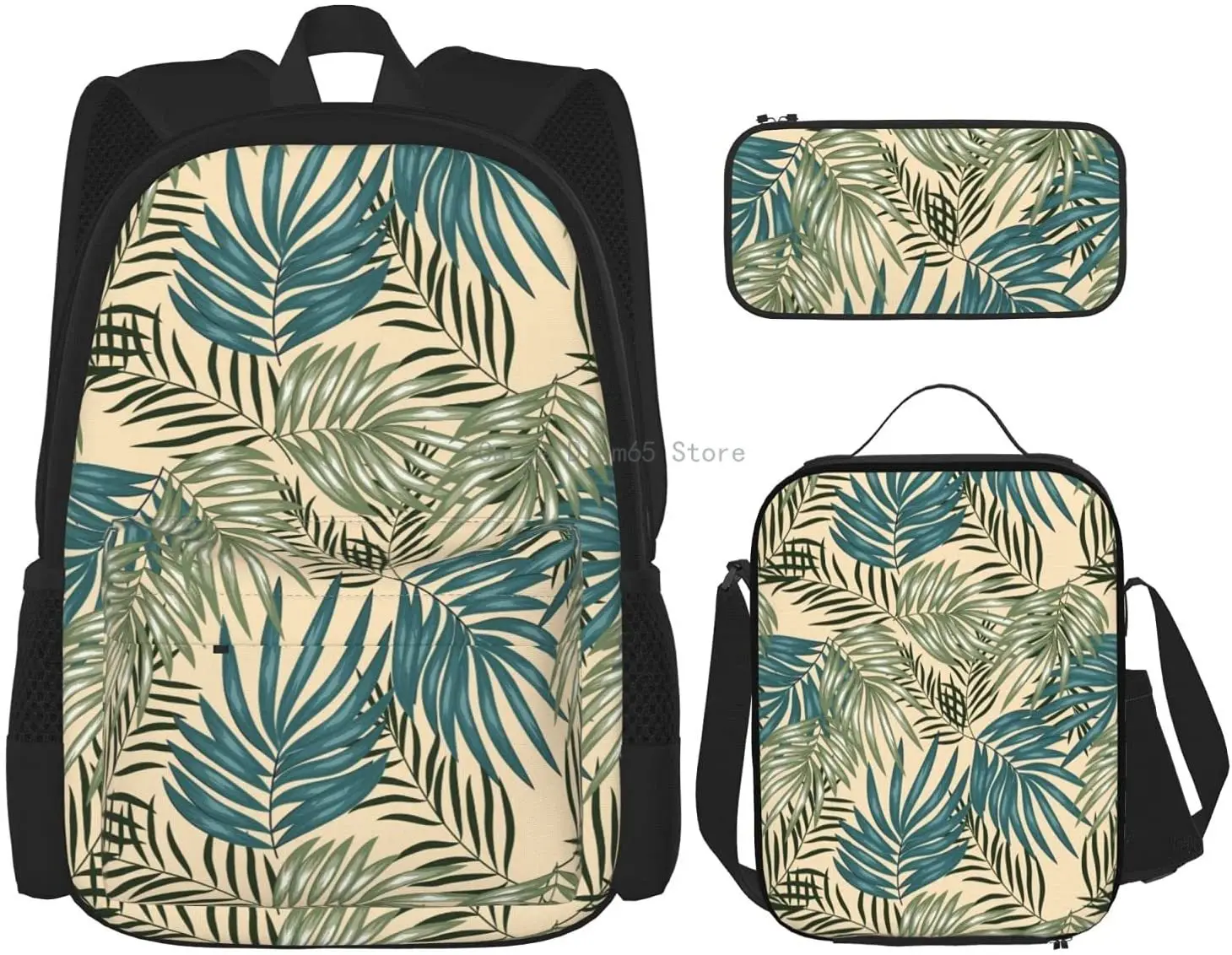 Рисунок пальмовых листьев, искусственный кошелек для детского обеда (школьная сумка + чехол-карандаш + комбинация сумок для обеда)