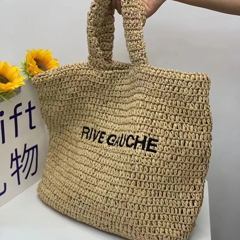 

Fashion Brand Weave Style Handbags Ladies' 2022 Summer Holiday Beach Fiber Weave Letter Embroidery Large Capacity Leisure Bags