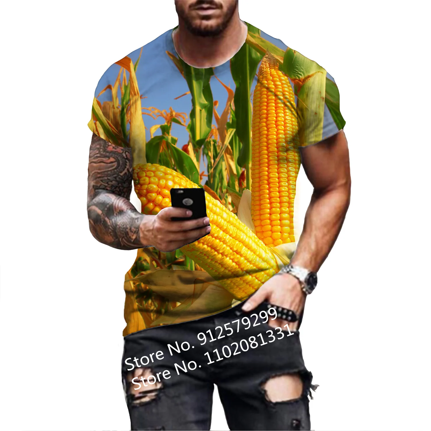 

Брендовая летняя футболка BIANYILONG, футболка с 3D-принтом кукурузных растений, Мужская/Женская крутая Повседневная Спортивная футболка с корот...