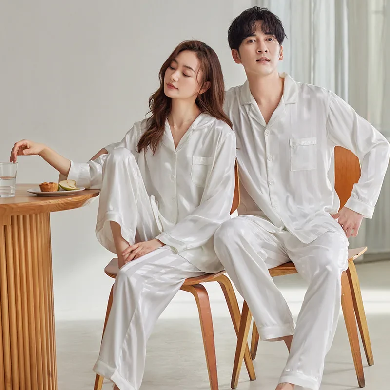 Весенне-осенние пижамы для пар женские шелковые с длинными рукавами тонкая