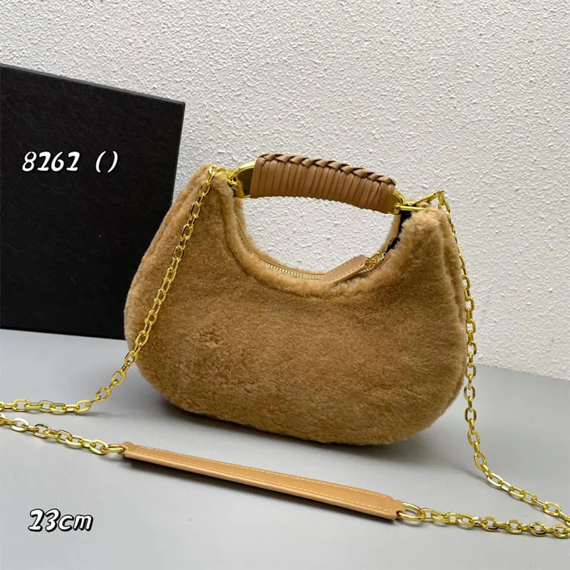 

ladies Luxury leather handbag wool shoulder messenger bag vintage design crescent bag women fashion handbag