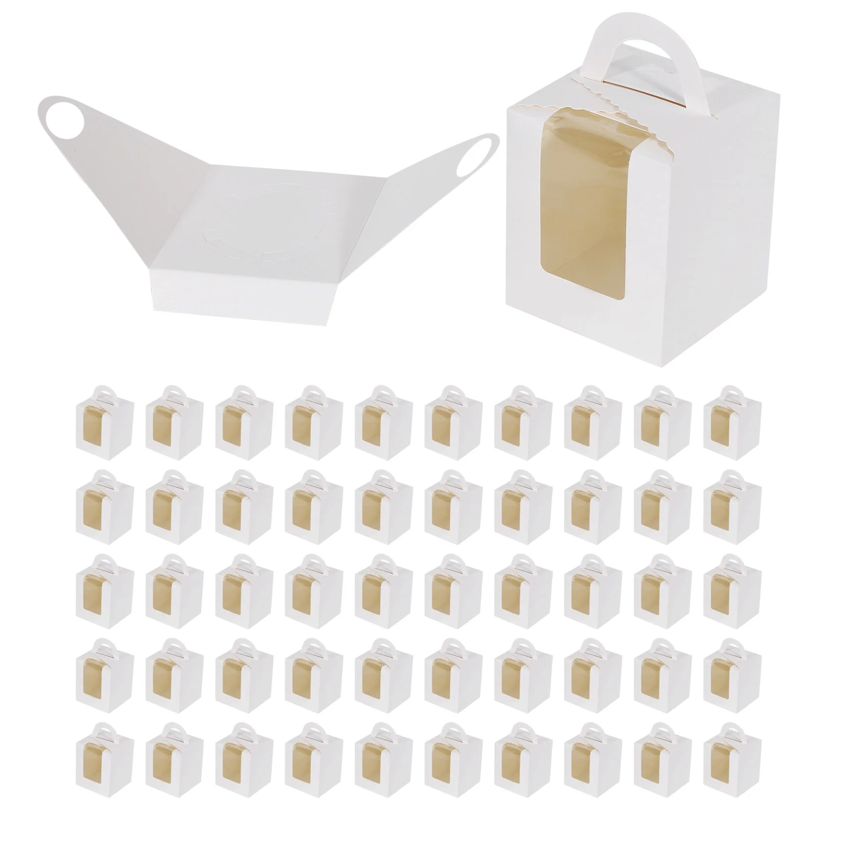 

50 PCS Single Cupcake Boxes White Individual Cupcake Carrier Holders with Window Inserts for Bakery Wrapping Packaging