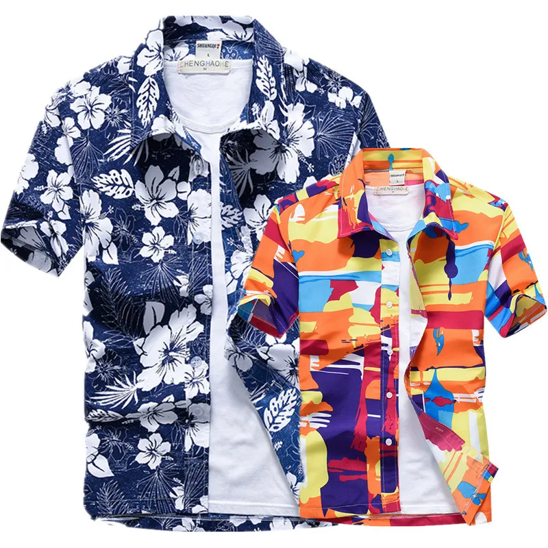

New 2022 Mens Hawaiian Shirt Male Casual Colorful Printed Beach Aloha Shirts Short Sleeve Plus Size 4XL 5XL Summer Shirts Male