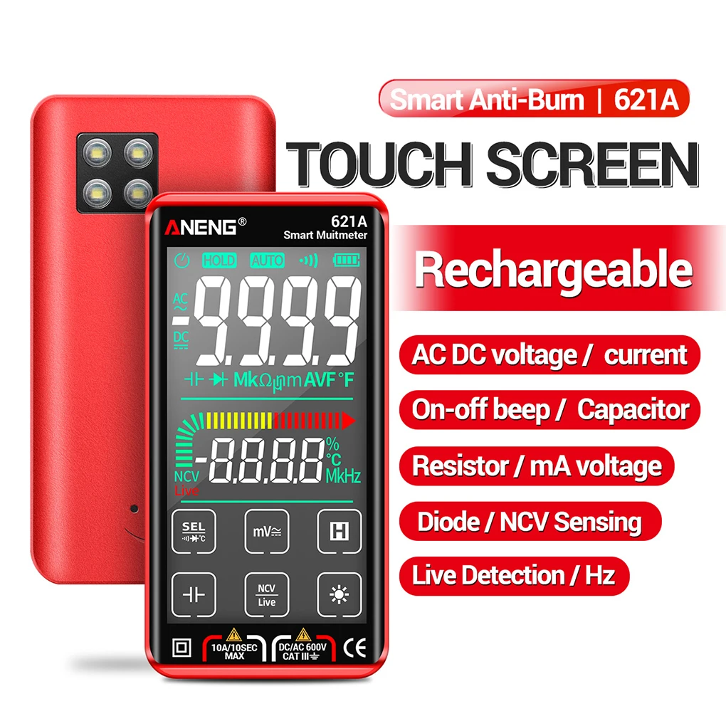 

ANENG 621A Smart Digital Multimeter Touch Screen Multimetro Tester transistor 9999 Counts True RMS Auto Range DC/AC 10A Meter