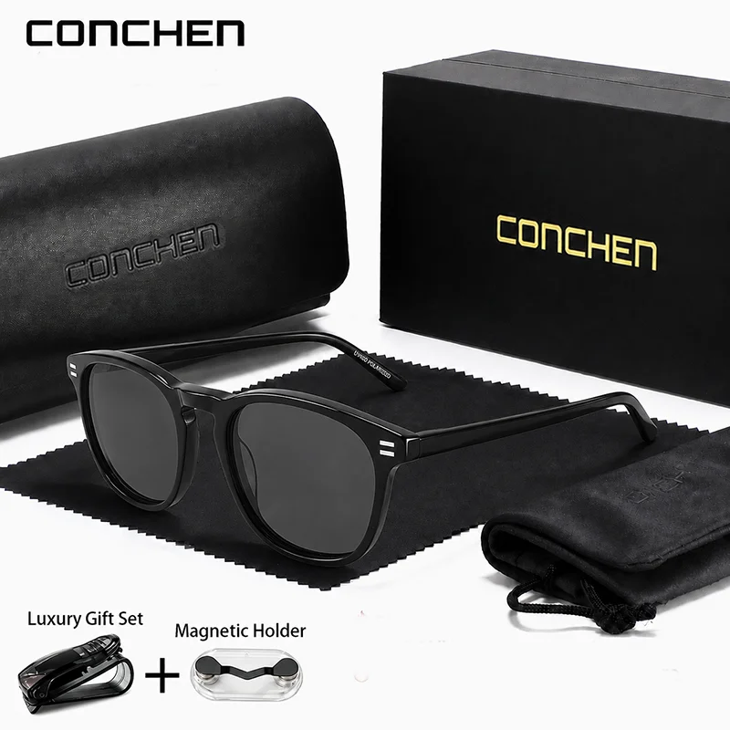Фото CONCHEN Ретро-квадратные солнцезащитные очки унисекс с защитой UV400 для активного отдыха, походов, вождения, рыбалки, путешествий и повседневного ношения на улице. №1