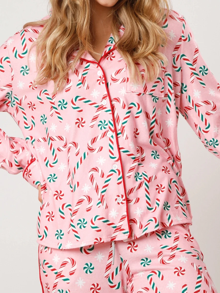 Женский комплект для отдыха из 2 предметов рубашка с принтом Санта-Клауса и