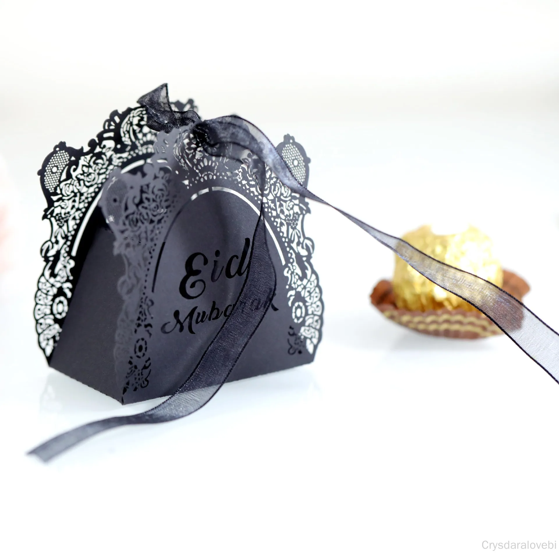 

100PCS New EID Eid Hollow Black Candy Box Wedding Chocolate Box Ramadan Lace Rose Carton